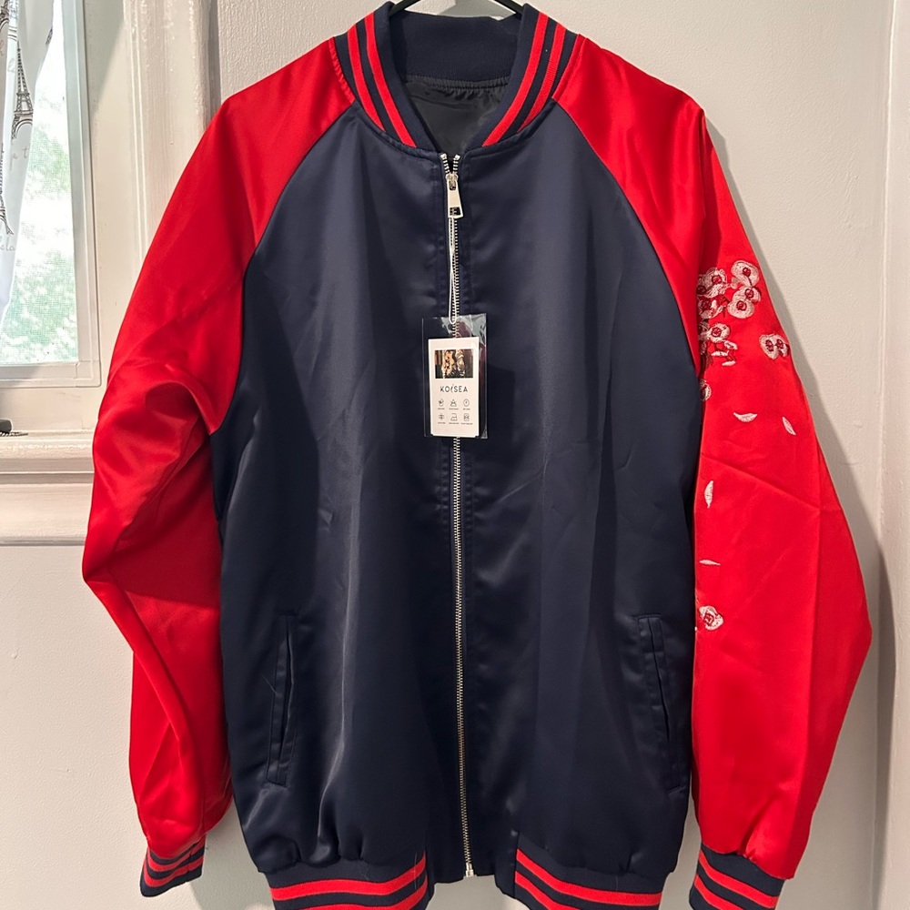 Red and Blue Varsity Bomber Jacket with Ribbed Cuffs Brand new